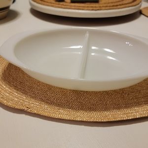 1.5 quart white Pyrex divided casserole dish Vintage White Milk Glass Rare Mint